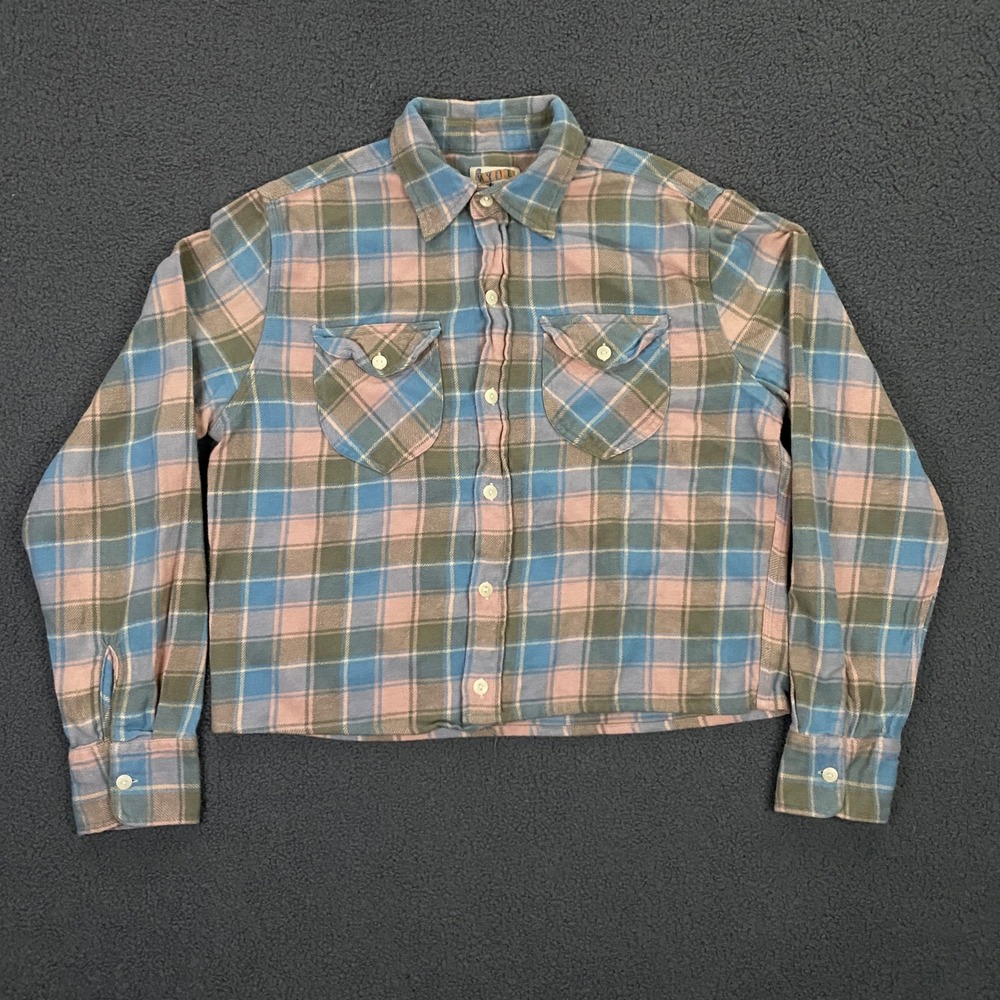 Wythe Flannel Shirt size Medium READ Cropped Boxy Button Up Workwear